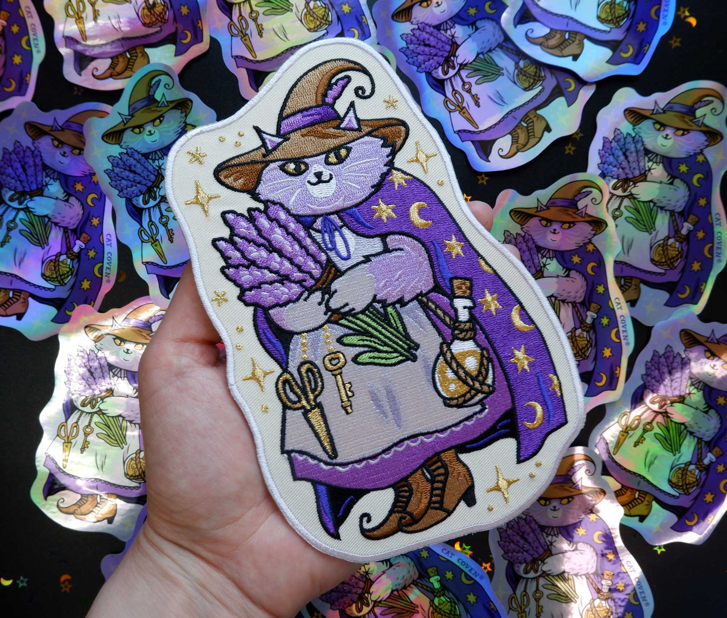 Lavender Cat Witch - Embroidered Patch