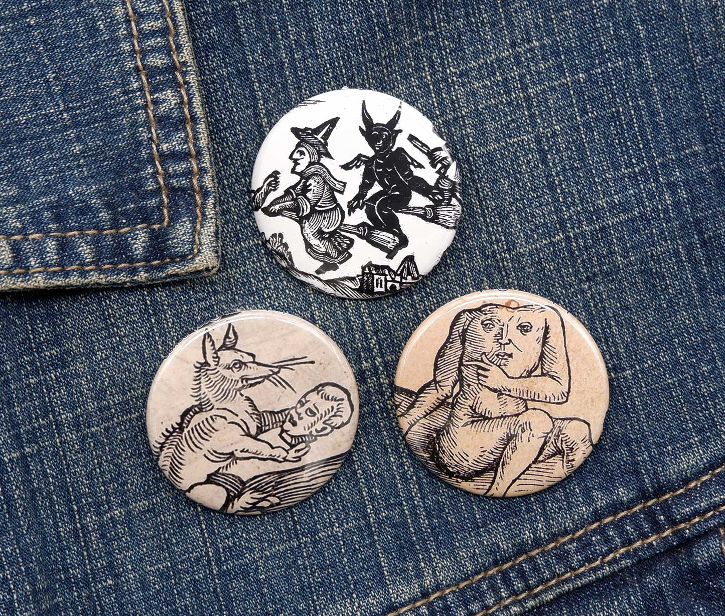 Old World Woodcuts - Pinback Button Set