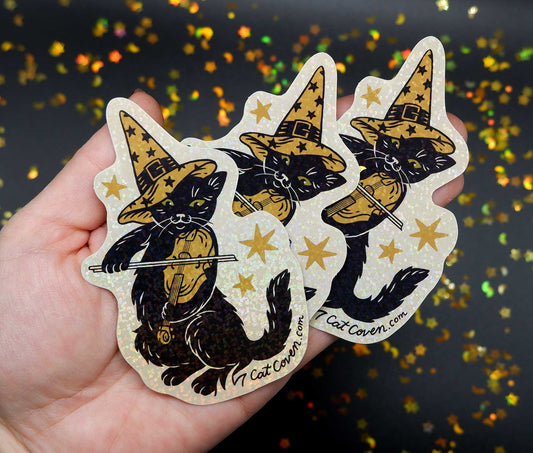 Violin Cat - Glitter Sticker